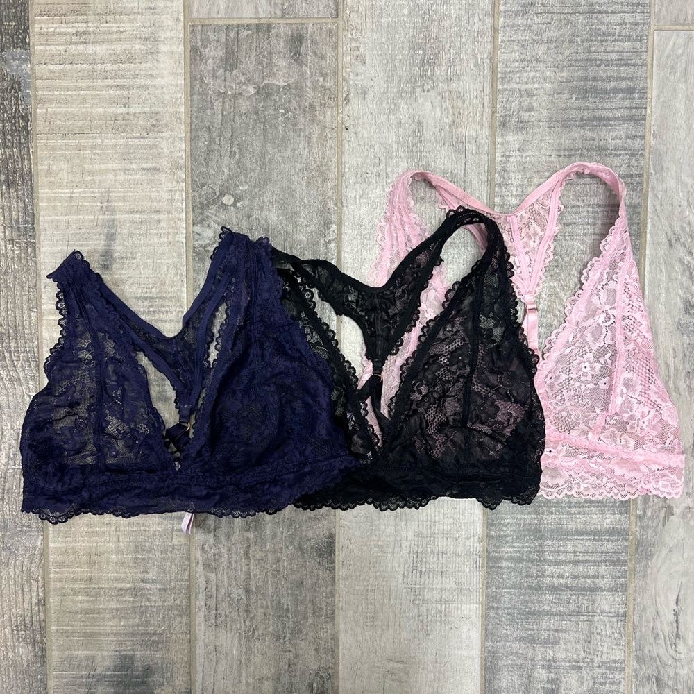 Savage Fenty Lace Bralette Set - Black, Pink, and Navy